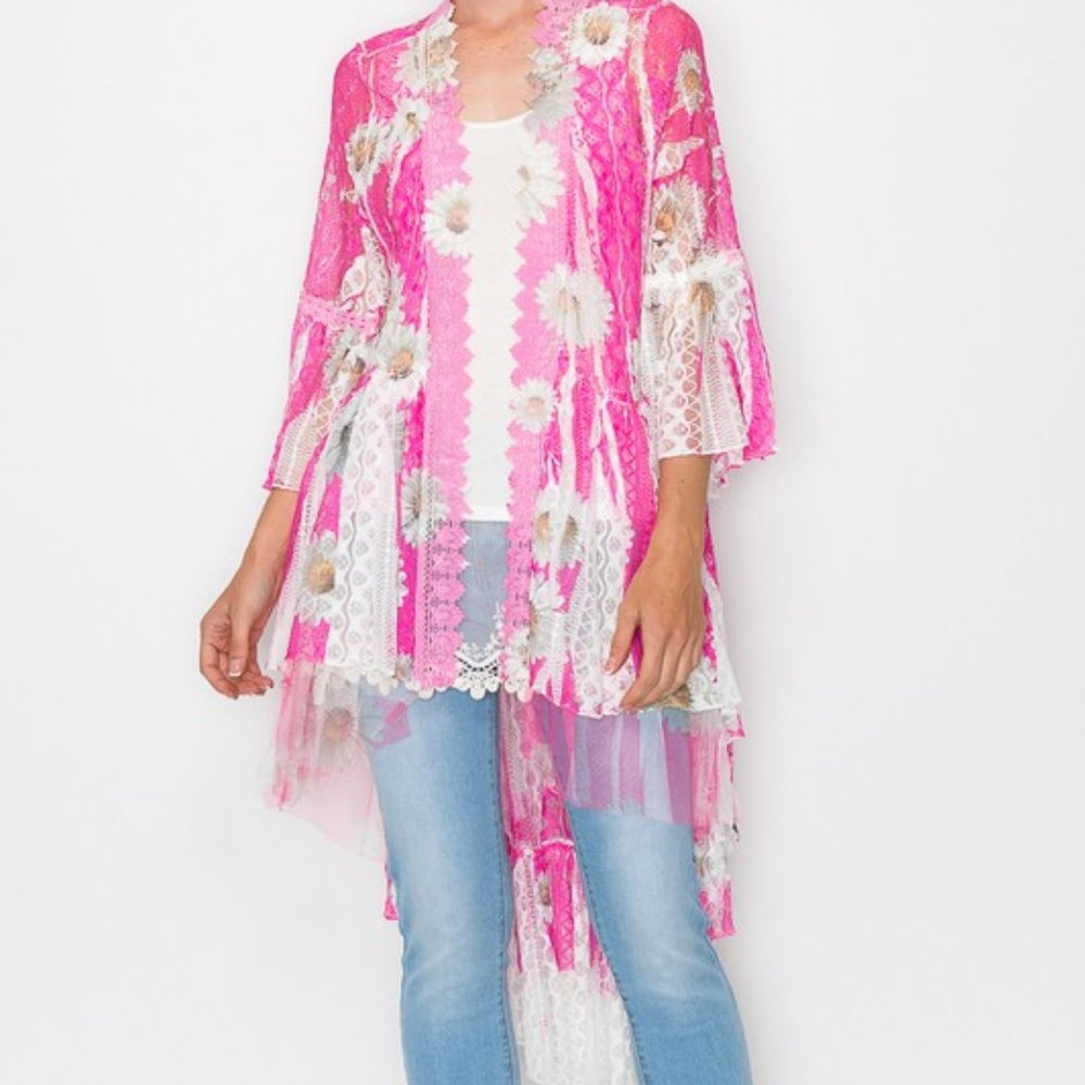 NEW ORIGAMI duster cardigan boho wrap floral daisy SM-4X WESTERN  KIMONO Barbie